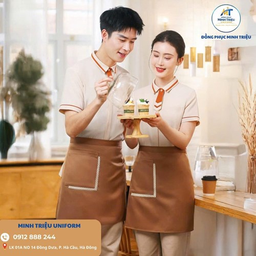 Áo đồng phục nhà hàng ăn uống màu nâu năng động cho quán Cafe