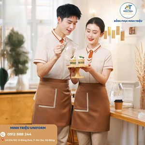 Áo đồng phục nhà hàng ăn uống màu nâu năng động cho quán Cafe