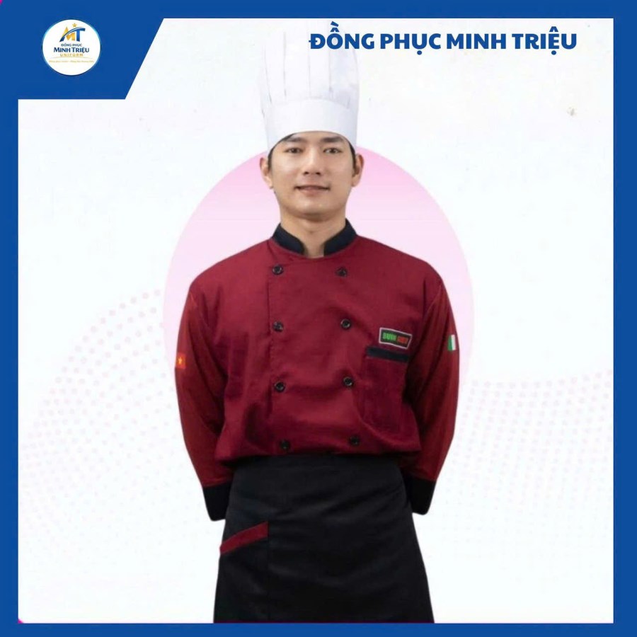 Áo đồng phục nhà hàng ăn uống màu đỏ đậm