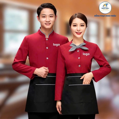 Đồng phục nhà hàng kiểu Trung màu đỏ đậm