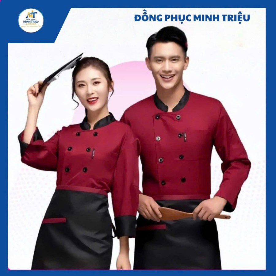 Đồng phục nhà hàng kiểu Trung màu đỏ đậm
