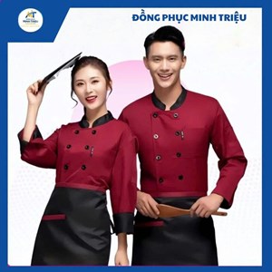 Đồng phục nhà hàng kiểu Trung màu đỏ đậm