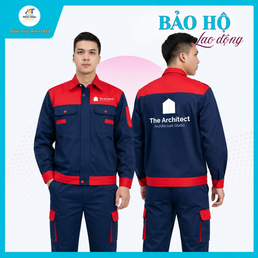 Đồng phục bảo hộ xanh Navy phối Đỏ