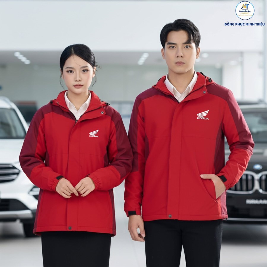 Đồng Phục Công Ty Áo Gió Đỏ Phối Đen