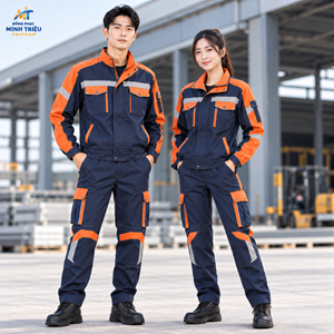 Đồng phục bảo hộ xanh navy phối cam