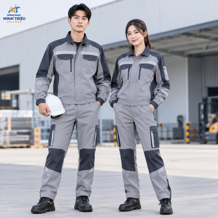 Đồng phục lao động màu xám phối xanh than