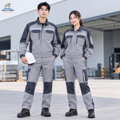 Đồng phục lao động màu xám phối xanh than